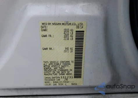 2015 Nissan Altima 2.5 z USA, uszkodzony, nr VIN 1N4AL3AP3FN331231